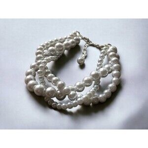 Braided Pearl Bracelet, Multi Strand Statement Bracelet on Silver